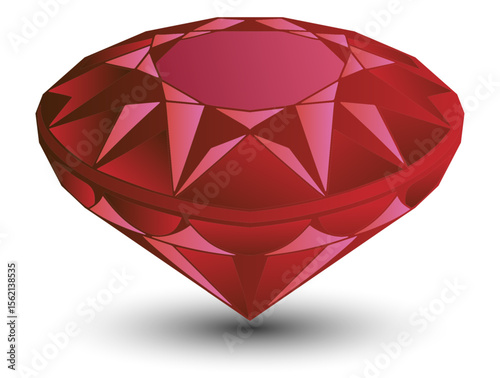 Hand drawn ruby. Faceted red diamond on white background. Vector illustration