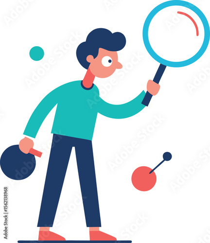 Character Using Magnifying Glass to Examine Ideas