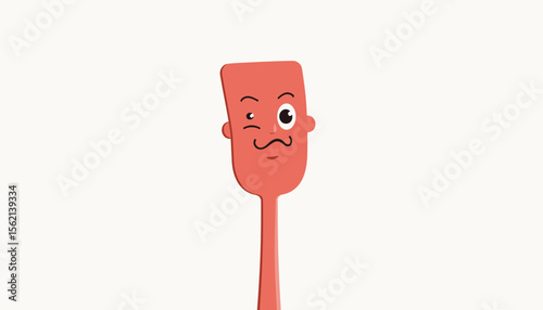 Cheerful spatula winking with playful expression, whimsical kitchen art