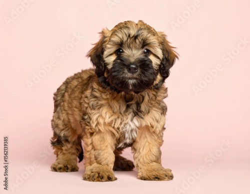 Adorable Cachorro de Briard sobre Fondo Rosado, Generated image