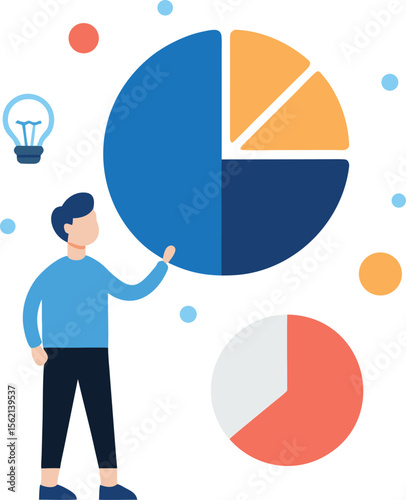 Person Analyzing Large Pie Chart with Idea Icons