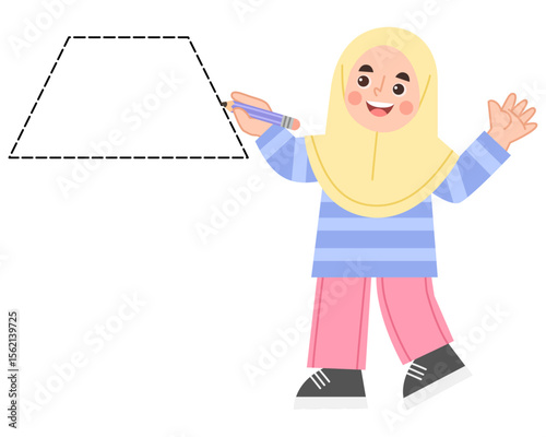 Illustration of a hijab girl geometric shapes