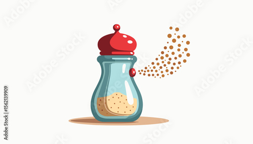 Salt shaker blowing pepper on white background, playful culinary art