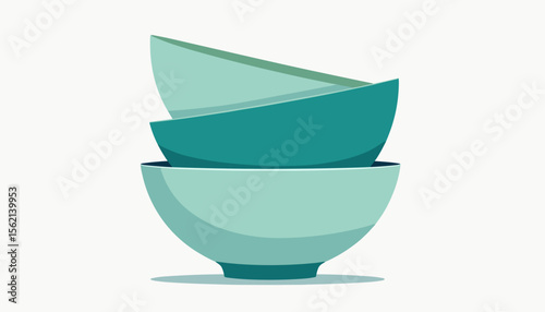 Stylish stacked bowls in teal on white background, modern design