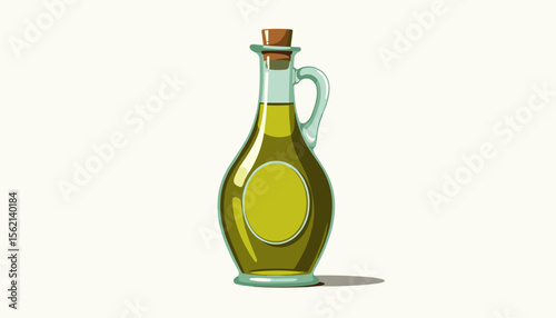 Elegant olive oil bottle illustration on white background, culinary art