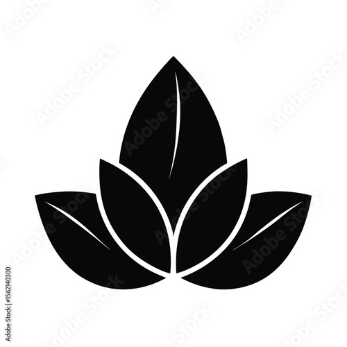 Stylized Black and White Lotus Leaf Design,  Serene, Minimalist, Eco,Friendly, Organic, Natural, Spa, Wellness, Yoga, Meditation, Growth, Balance, Harmony Symbol.