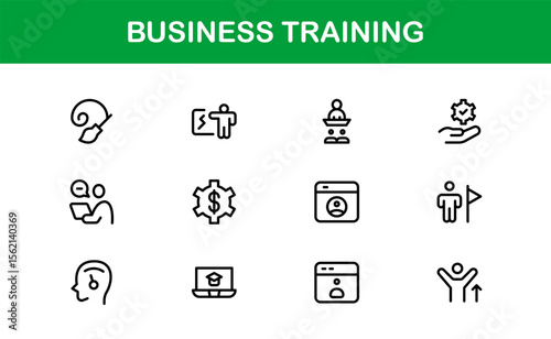 Business Training Line Icon Set – Modern, Minimal, Professional Outline Icons for Coaching, Workshop, Mentorship, Development, and Corporate Skills