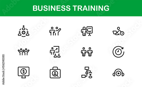Business Training Line Icon Set – Modern, Minimal, Professional Outline Icons for Coaching, Workshop, Mentorship, Development, and Corporate Skills