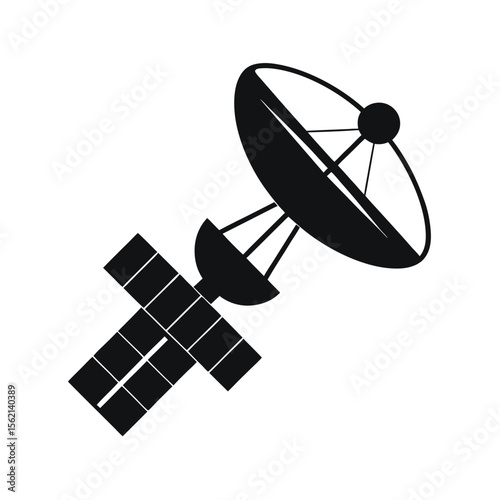 Abstract Black and White Satellite Icon,  Modern Minimalist Design, Futuristic Technology, Space Exploration, Communication Concept.