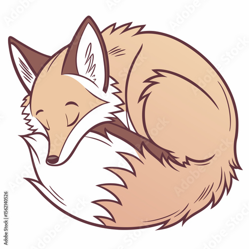 Sleeping Fox Vector Illustration with Soft Shading on White Background

