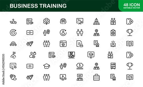 Business Training Line Icon Set – Modern, Minimal, Professional Outline Icons for Coaching, Workshop, Mentorship, Development, and Corporate Skills