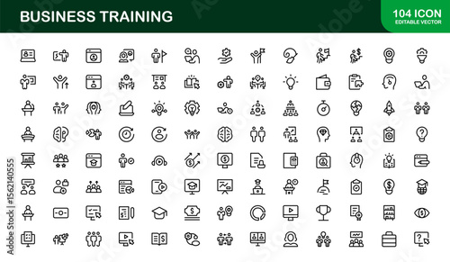 Business Training Line Icon Set – Modern, Minimal, Professional Outline Icons for Coaching, Workshop, Mentorship, Development, and Corporate Skills