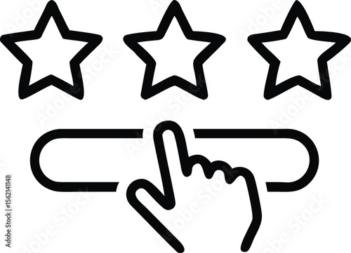 Three stars rating system with finger pointer icon evaluation feedback