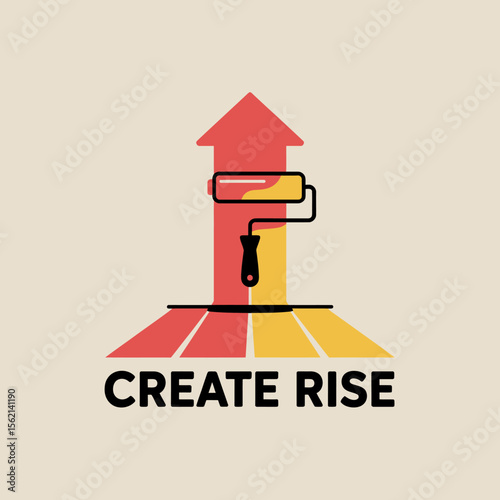Growth Through Improvement Create Rise stylized illustration paint roller and upward arrow symbolizing growth and improvement The design uses modern minimalist aesthetic growth improvement progress