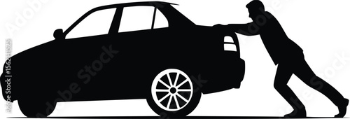 Silhouette of person pushing or pulling a car representing effort and problem-solving