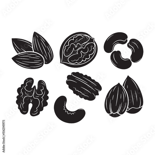Simple forms of wholesome snacks – Nuts silhouette rendered with clean Nuts vector – Nuts illustration


