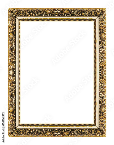 Antique gold frame isolated on white background, clipping path. Vertical