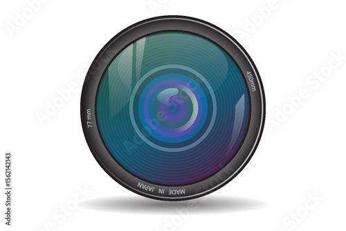 Front view of photo camera lens isolated on white background. Vector illustration