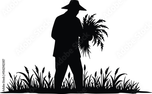 Silhouette illustration of a farmer walking through a field carrying crops