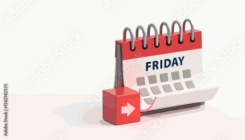Calendar page nudging Friday with glowing box, weekend anticipation