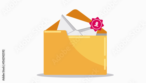 Ajar file box with whispering envelope, communication concept