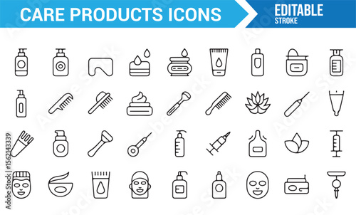A variety of line art icons depicting skincare products such as face masks and lotions.