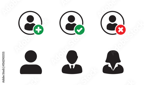 User icon set. Remove user. Person profile avatar with plus, add account symbol. Vector illustration eps 10