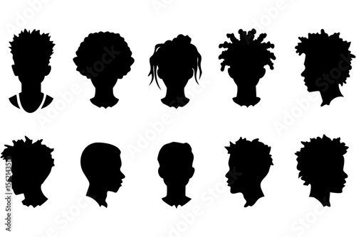Silhouette of afro girl with elegant hairstyle, black woman face vector, transparent background
