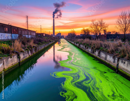 Toxic Bloom: Glowing Algae Inundates Urban Canal