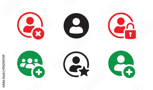 Black and color male person profile avatar. User icon set. Vector illustration eps 10