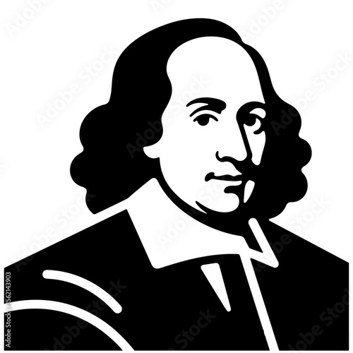 Black and white illustration of William Shakespeare, a classic portrait