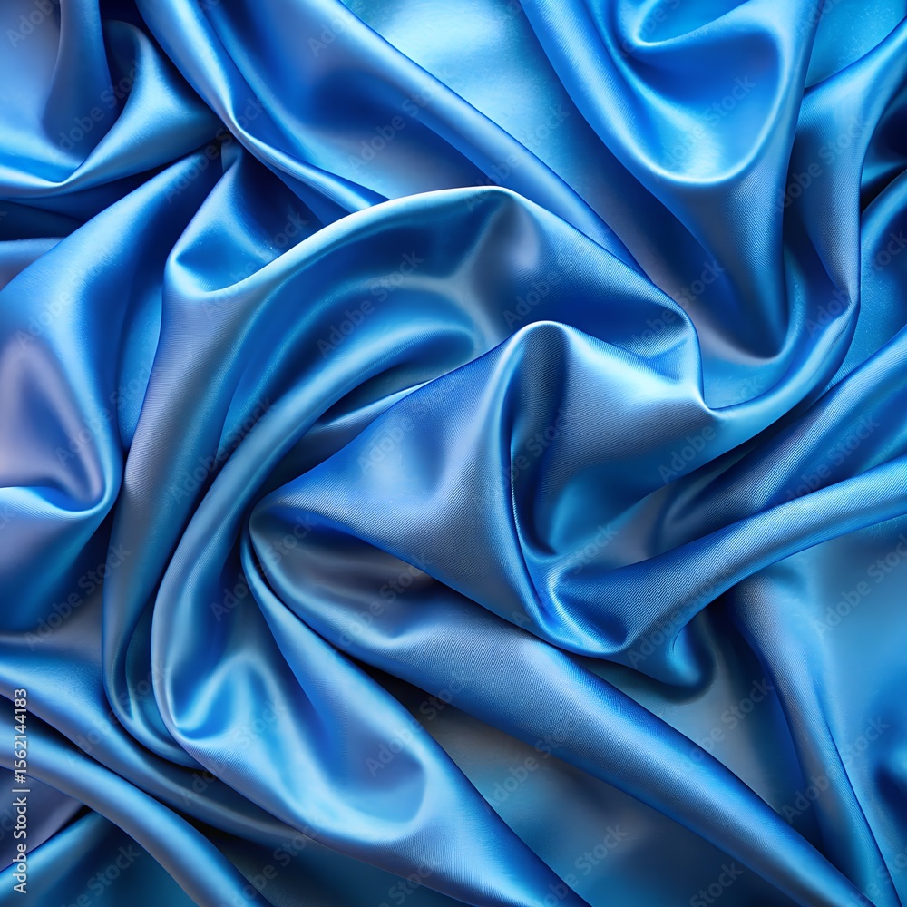 Fototapeta premium A luxurious blue silk fabric drapes elegantly, showcasing its smooth and shiny texture