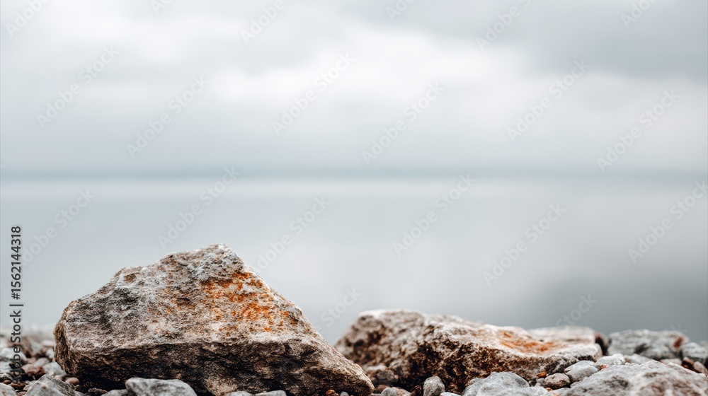 Fototapeta premium Serene coastal scene, smooth ocean rock on the sandy beach smooth