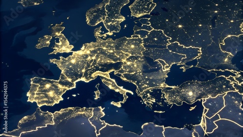 Nighttime Earth Image Showing Europe Urban Lights