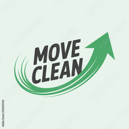 Move Clean Logo with Upward Arrow logo featuring the words MOVE CLEAN bold dark gray text green upward pointing arrow curving around the text move clean