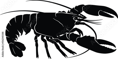 Silhouette of a detailed lobster with claws, antennae, and segmented tail