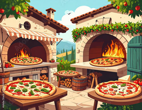 01.019.001.030.Firefly_Vintage Italian Pizza- A rustic, wood-fired pizza setup in a traditional Italian sett 800223