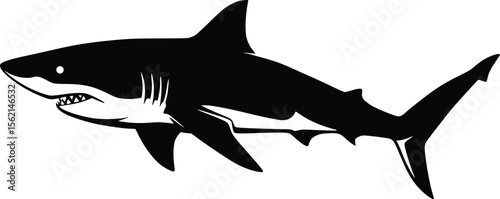 Silhouette of a shark in profile with streamlined body and prominent dorsal fin
