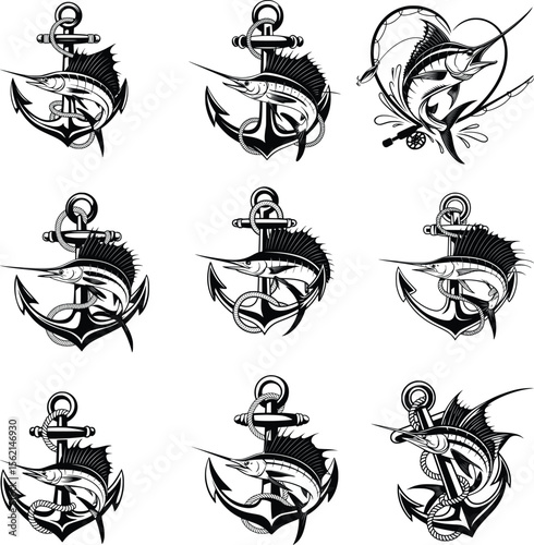 Marlin Fish And Anchor Svg Bundle, Fishing Vector