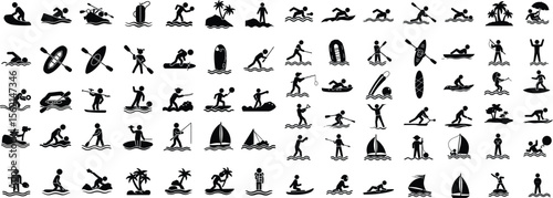 Extensive Collection of Water Sports Silhouettes Icons and Clipart
