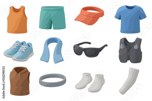 Colorful 3d cartoon sports attire collection with accessories