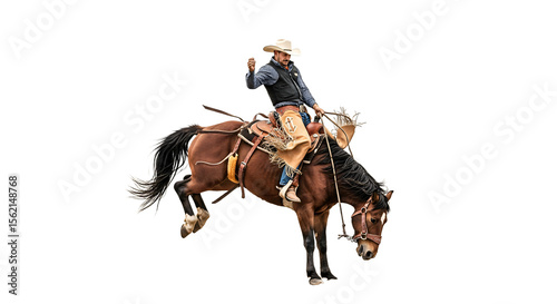 An American cowboy on a bucking bronco