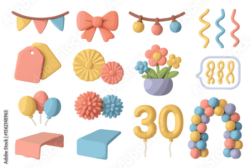 Colorful clay decorations and shapes for celebrations and parties