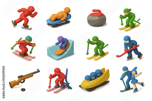 Colorful icons of winter sports activities in vibrant style