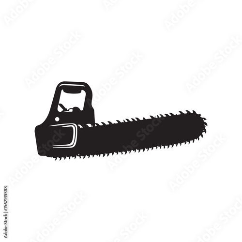Chainsaw Silhouette, Chainsaw vector silhouette illustration isolated on white background, Chainsaw Machine Silhouette. 