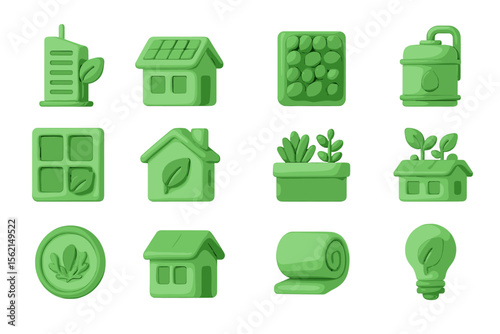 Eco-friendly green icons set for sustainable living and renewable energy