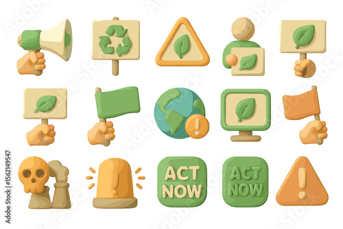 Eco-friendly icons promoting environmental awareness and sustainability