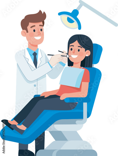 A smiling dentist examining a patient's teeth in a dental chair.