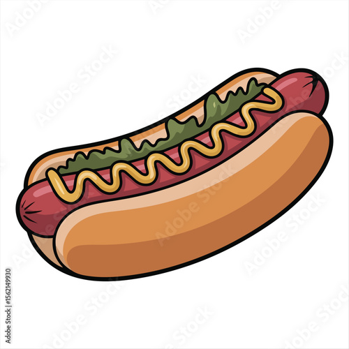 Delicious Hot Dog with Mustard and Pickles