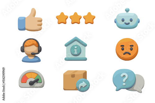 Colorful customer service and feedback icons for digital use